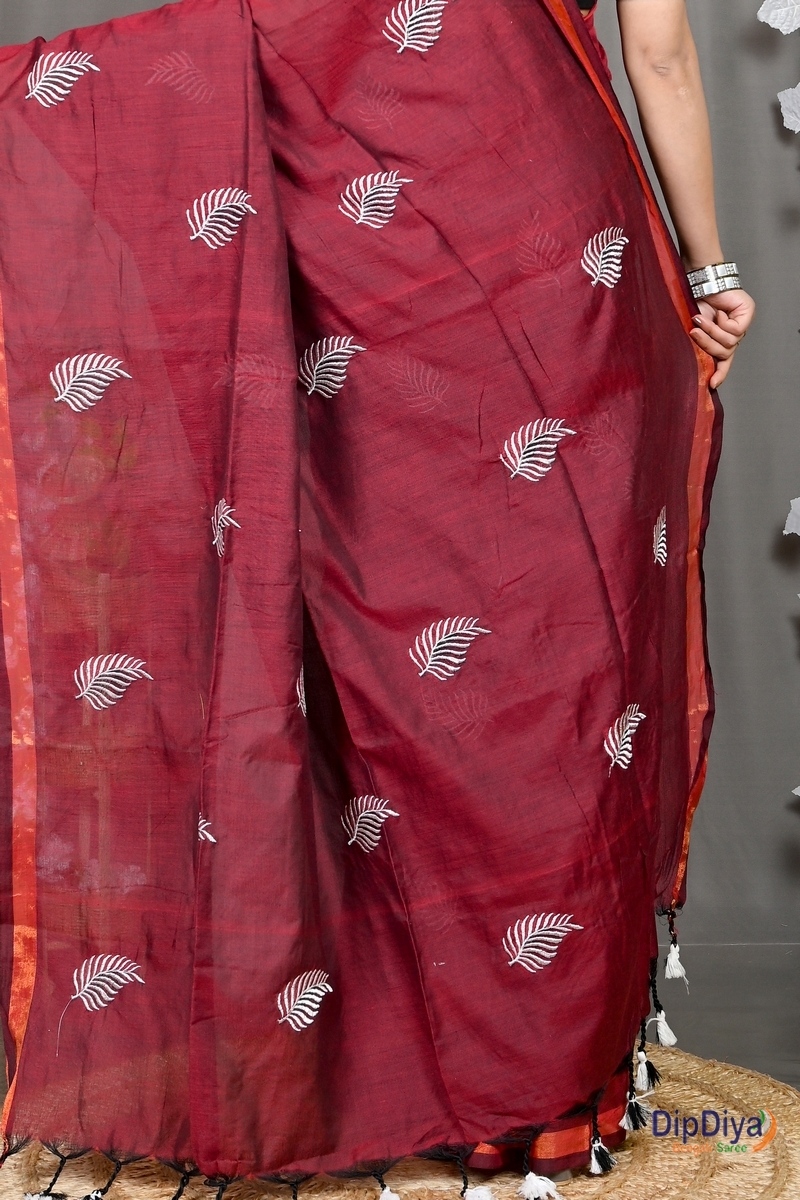 Maroon Cotton Blended Parin Hand Loom Saree (334)
